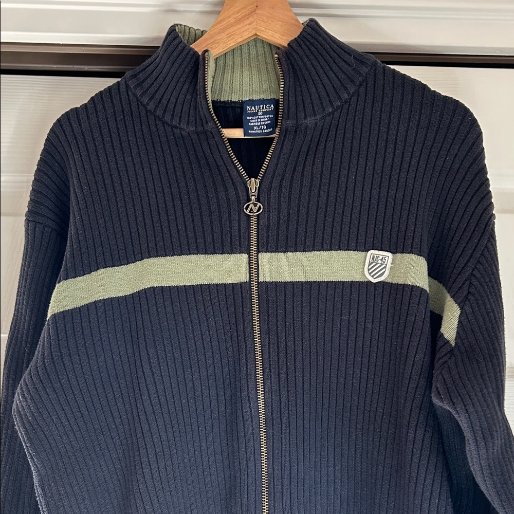 Vintage Nautica Men's Full-Zip Ribbed Sweater Jacket Size XL Preppy